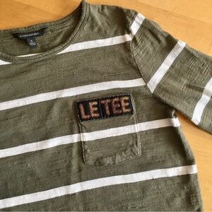 Banana Republic Striped “LE TEE” Tee, Olive Green, White, Size S